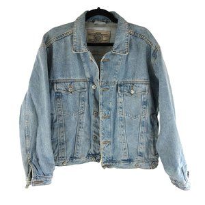 Jinglers Mens Vintage Denim Jacket Retro Trucker Cotton Medium Wash Blue L